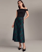 Ann Taylor Petite Tartan Bias Midi Slip Skirt Size 2XS Rainforest Women's