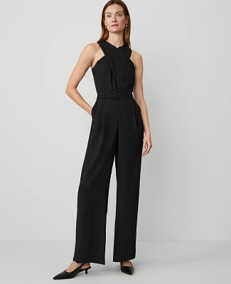 Ann Taylor Petite Crossover Halter Jumpsuit Size 14 Black Women's