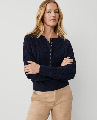 Ann Taylor Petite Weekend Collection Cable Henley Sweater Women's