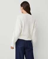 Ann Taylor Petite Cable Henley Sweater Winter White Women's