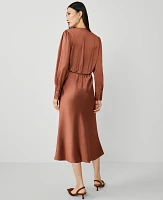 Ann Taylor Petite V-Neck Midi Dress Brown Brick Women's