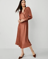 Ann Taylor Petite V-Neck Midi Dress Brown Brick Women's