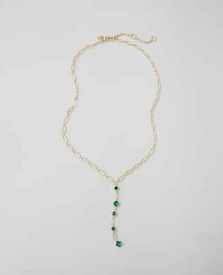 Ann Taylor Crystal Lariat Necklace Green Women's