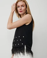 Ann Taylor Petite Feather Embellished Shell Top Black Women's