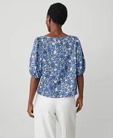 Ann Taylor Floral Boatneck Popover Top Dark Periwinkle Women's