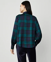 Ann Taylor Petite Tartan Tie Neck Blouse Rainforest Women's