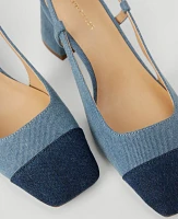 Ann Taylor Denim Cap Toe Block Heel Pumps Soft Blue Women's