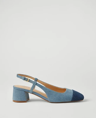 Ann Taylor Denim Cap Toe Block Heel Pumps Soft Blue Women's