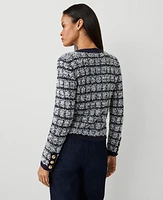 Ann Taylor Petite Shimmer Plaid Cardigan Navy/White Women's