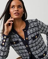 Ann Taylor Petite Shimmer Plaid Cardigan Navy/White Women's