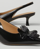 Ann Taylor Floral Slingback Leather Kitten Heel Pumps Women's