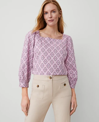 Ann Taylor Square Neck Puff Sleeve Blouse Orchid Breeze Women's