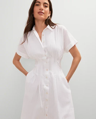 Ann Taylor Weekend Collection Pleated Midi Shirtdress White Women's