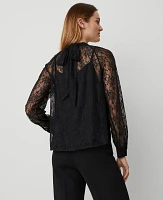 Ann Taylor Petite Lace Mock Neck Blouse Black Women's