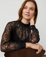 Ann Taylor Petite Lace Mock Neck Blouse Black Women's