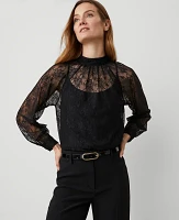 Ann Taylor Petite Lace Mock Neck Blouse Black Women's