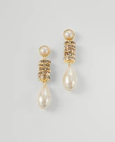 Ann Taylor Crystal Disc Pearlized Drop Earrings Goldtone Women's