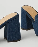 Ann Taylor Horsebit Denim Block Heel Sandals Dark Blue Women's