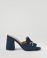 Ann Taylor Horsebit Denim Block Heel Sandals Dark Blue Women's