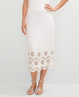 Ann Taylor Studio Collection Scalloped Linen Blend Midi Skirt White Women's