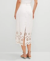 Ann Taylor Studio Collection Scalloped Linen Blend Midi Skirt White Women's