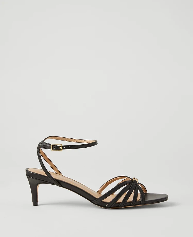 Ann Taylor Caged Kitten Heel Leather Sandals Women's