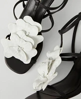 Ann Taylor Flower-Embellished Leather Sandals White Women's
