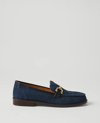 Ann Taylor Horsebit Denim Loafers Dark Blue Women's