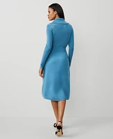 Ann Taylor Petite Ribbed-Waist Sweater Dress Balmy Blue Women's