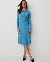 Ann Taylor Petite Ribbed-Waist Sweater Dress Balmy Blue Women's