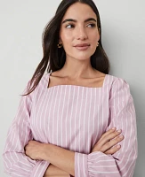 Ann Taylor Striped Puff Sleeve Blouse Clean Lilac Women's