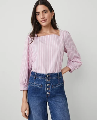 Ann Taylor Striped Puff Sleeve Blouse Clean Lilac Women's