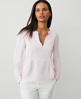 Ann Taylor Petite Mixed Media Bib Front Top Pink Ribbon Women's