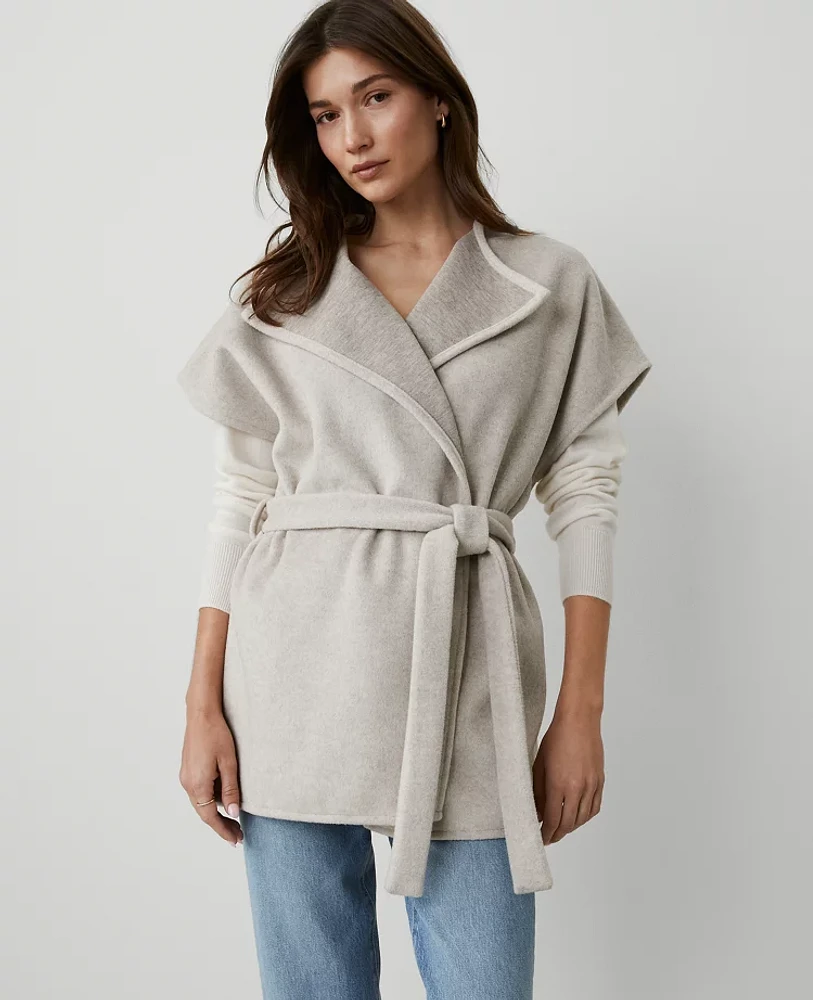 Ann Taylor Cap Sleeve Belted Poncho Mushroom Women's