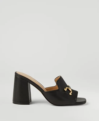 Ann Taylor Horsebit Leather Block Heel Sandals Black Women's