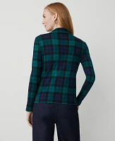 Ann Taylor Tartan Long-Sleeve Mock Neck Top Rainforest Women's