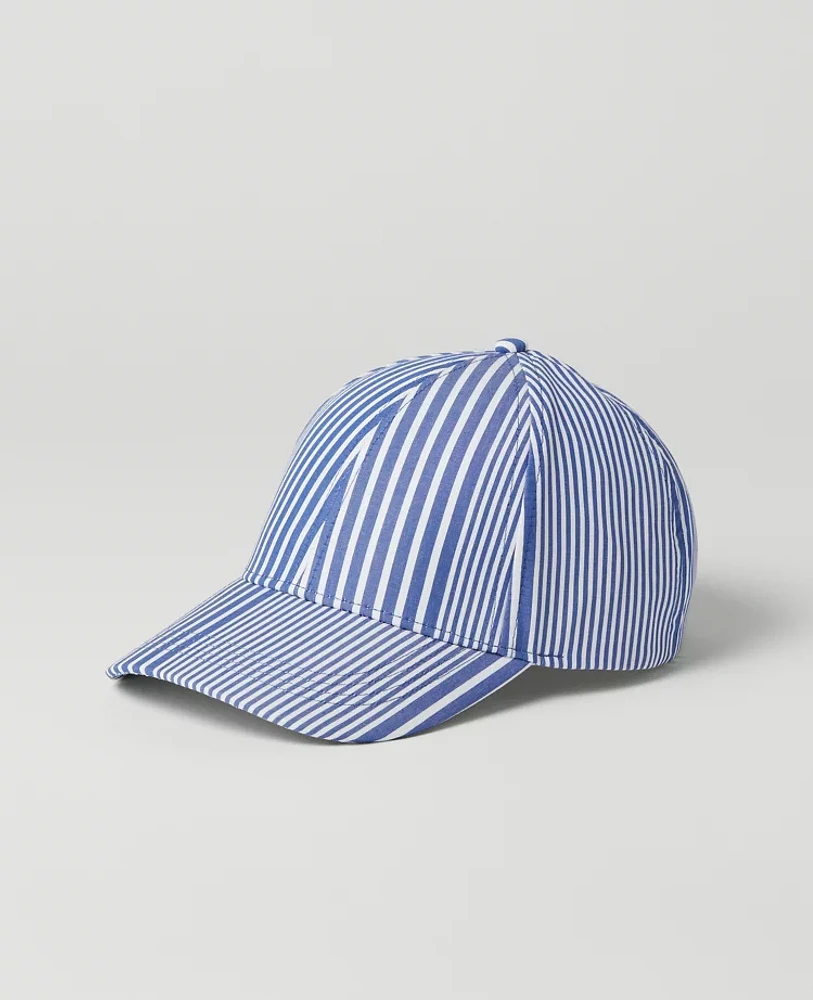 Ann Taylor Striped Baseball Cap Pristine Blue Women's