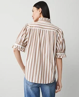 Ann Taylor Striped Ruffle Collar Blouse Portabella Women's