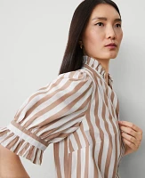 Ann Taylor Striped Ruffle Collar Blouse Portabella Women's