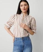 Ann Taylor Striped Ruffle Collar Blouse Portabella Women's