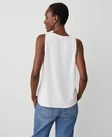 Ann Taylor Petite Mixed Media V-Neck Shell Top Winter White Women's