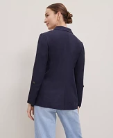 Ann Taylor Weekend Collection Roll Sleeve Linen Blend Blazer Size 0 Night Sky Women's