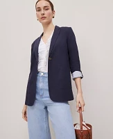 Ann Taylor Weekend Collection Roll Sleeve Linen Blend Blazer Size 0 Night Sky Women's