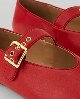 Ann Taylor Buckled Leather Ballet Flats Bright Cherry Women's