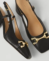 Ann Taylor Leather Square Toe Slingback Pumps Black Women's