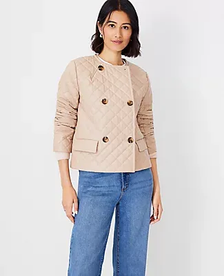 Ann Taylor Quilted Faux Leather Double Breasted Jacket