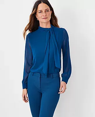 Ann Taylor Mixed Media Tie Neck Top