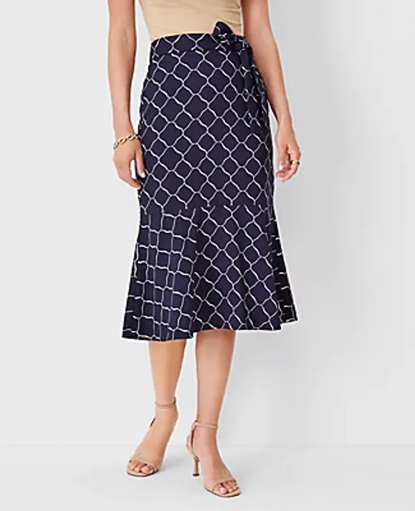 Ann Taylor Geo Tie Waist Flounce Pencil Skirt