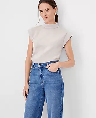 Ann Taylor Faux Suede Mixed Media Mock Neck Top