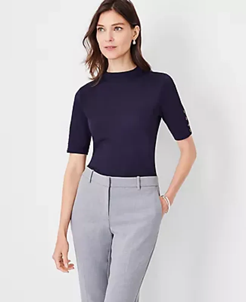 Ann Taylor Mock Neck Button Sleeve Top